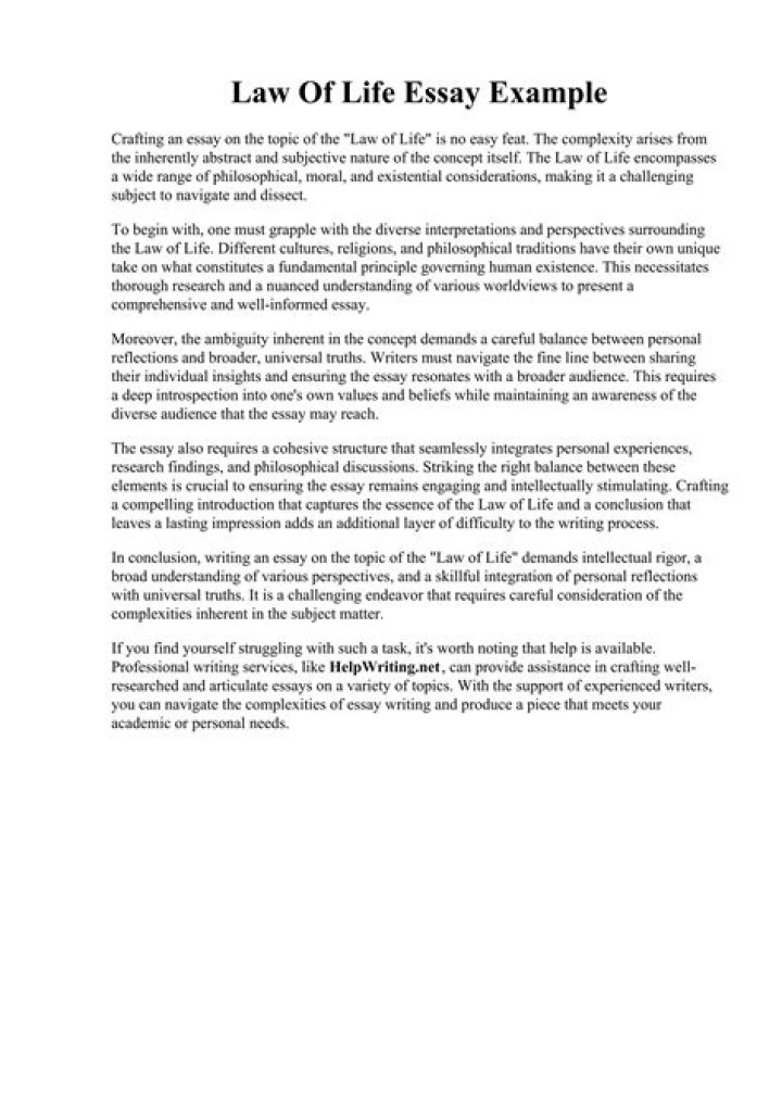 What do you write in a law of life essay?