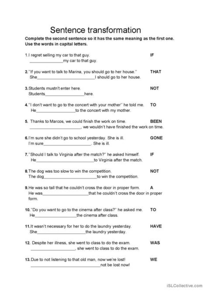 What is transformation of sentences with examples?